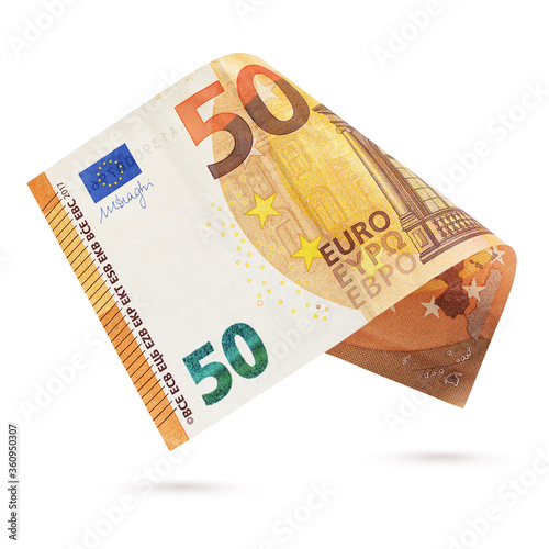 Fifty euro banknote isolated on a white background.