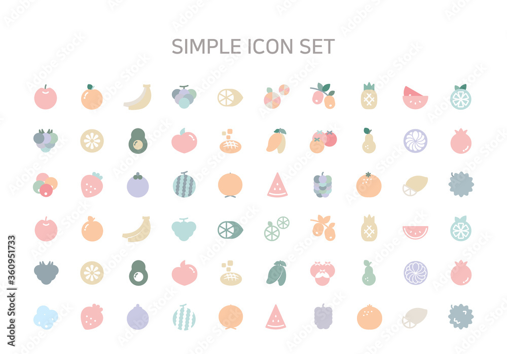 Fruit icon set, Flat icon style.
Fruit icon set, Flat icon style.