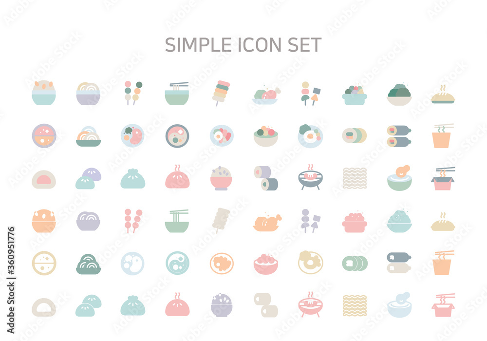 Main Cooking Flat icon for Rice, Noodles and Meat.
