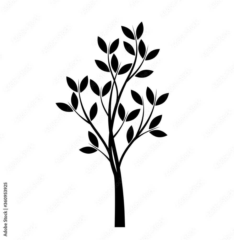 Black Tree with Leaves. Vector outline Illustration. Plant in Garden. EPS vector file. Black Tree with Leaves. Vector outline Illustration. Plant in Garden. EPS vector file.
