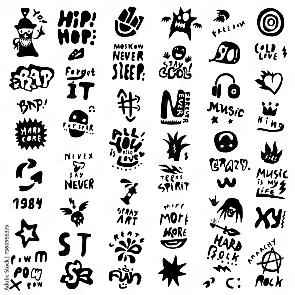 sign and symbol , lettering , objects - icon set , doodles collection