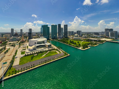 Aerial scene Miami American Airlines Arena and Museum Park