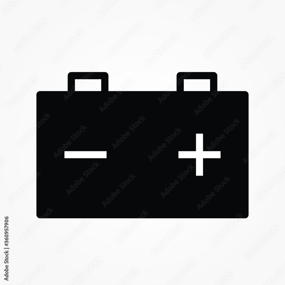 Car battery icon, Vector isolated flat design black illustration. Car battery icon, Vector isolated flat design black illustration.
