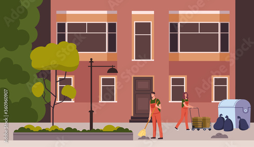 City town cleaning concept. Vector flat cartoon graphic design illustration