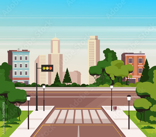 City cross road street concept. Vector flat cartoon graphic design illustration