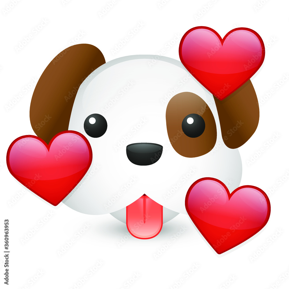 Dog Face with Hearts. Icon Communication Design. Chat Emoticon New