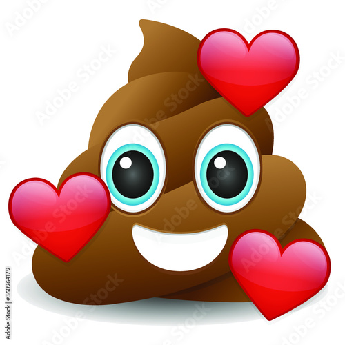 Pile of Poo with Hearts. Icon Communication Design. Chat Emoticon New Symbols.