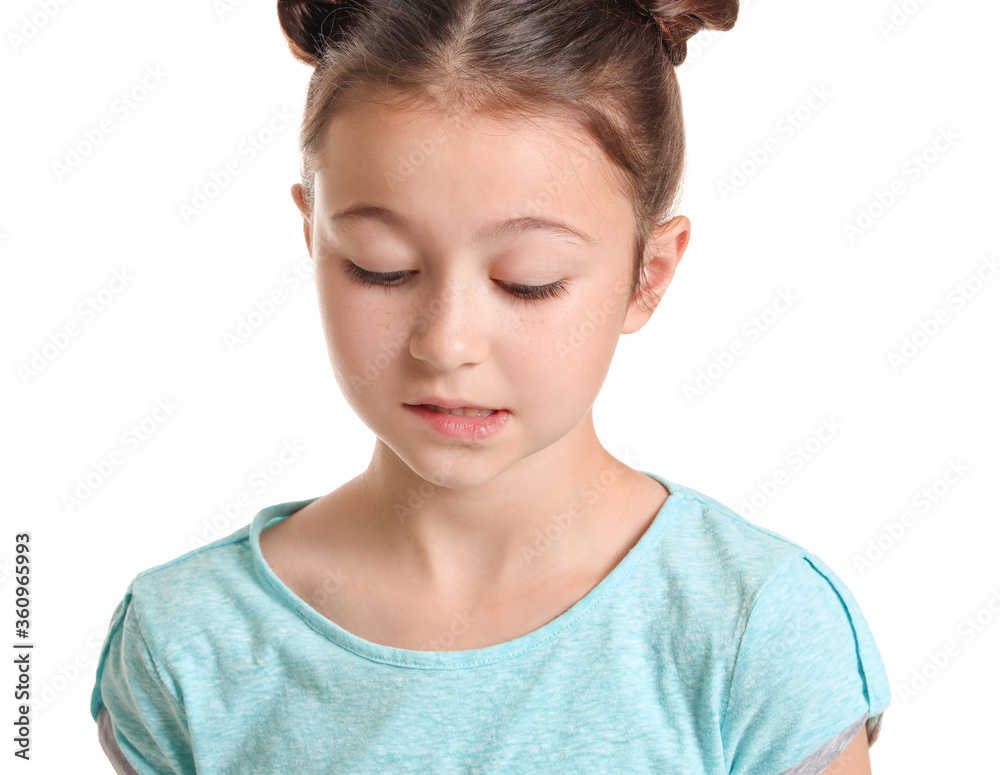 Apologizing little girl on white background Apologizing little girl on white background