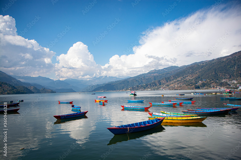 Colorful bort on Pokhara Lake in Nepal
