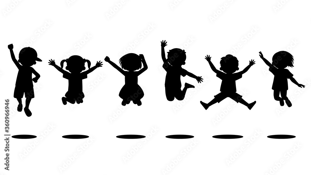 Vecteur Stock 元気にジャンプする子どもたちのイラスト シルエット素材 Adobe Stock
