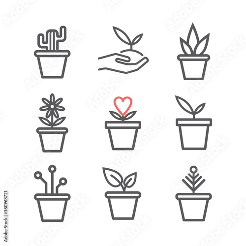 Set of plants in a pot. Line icons. Vector signs for web graphics.