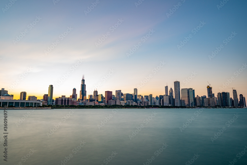 Sunset in Chicago in long exposure