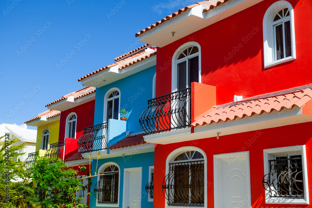 Fototapeta premium Colorful houses buildings red, blue and yellow