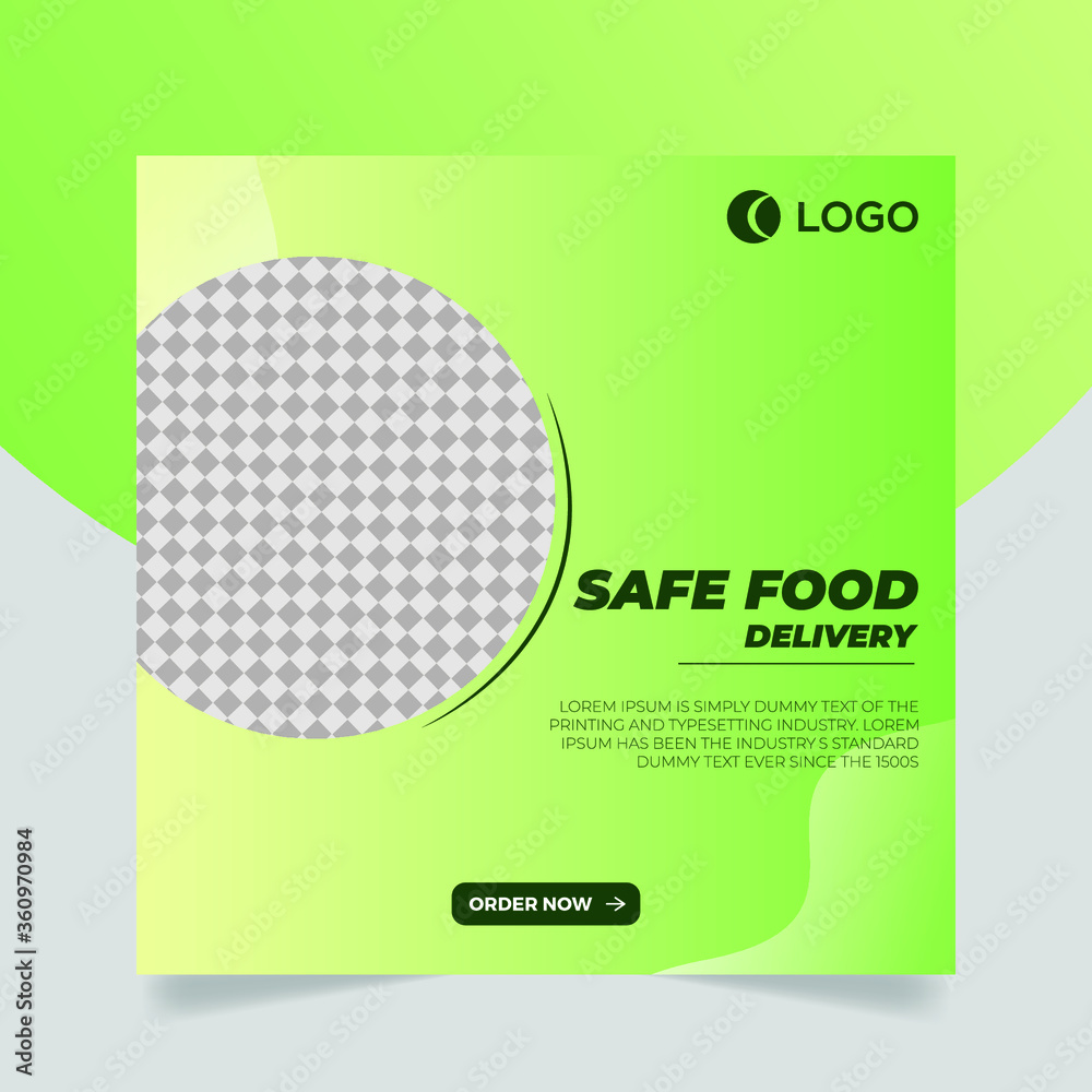 Safe food delivery modern dynamic clean simple post template or square banner Safe food delivery modern dynamic clean simple post template or square banner