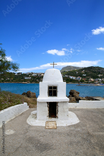 Holy place of Crete, a white stone structure for prayer photo