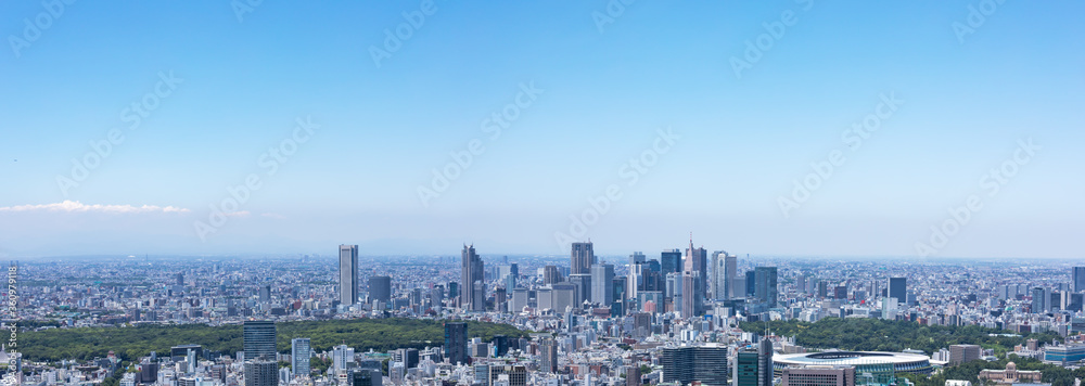 (東京都-風景パノラマ)青空と新宿方面風景５