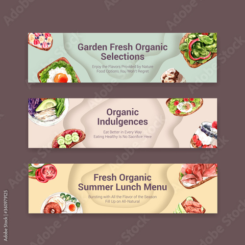 Healthy food banner template design for voucher,brochure and advertisement watercolor vector illustration