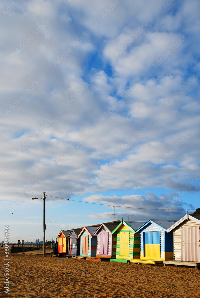 The famous beach house at Brighton Beach with colourful bathhouse, Melbourne, Australia The famous beach house at Brighton Beach with colourful bathhouse, Melbourne, Australia