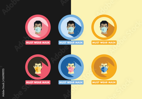 Free Download man wearing mask kn95 logo icon emblem caution must wearing mask - GFXLoad