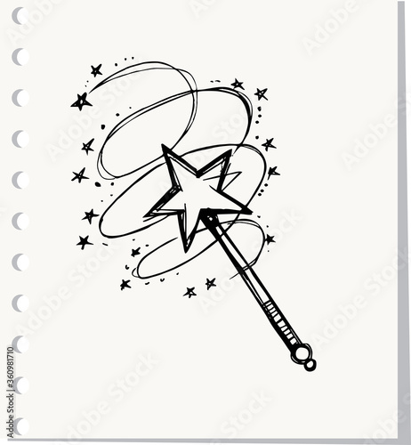 Hand Drawn magic wand doodle. 