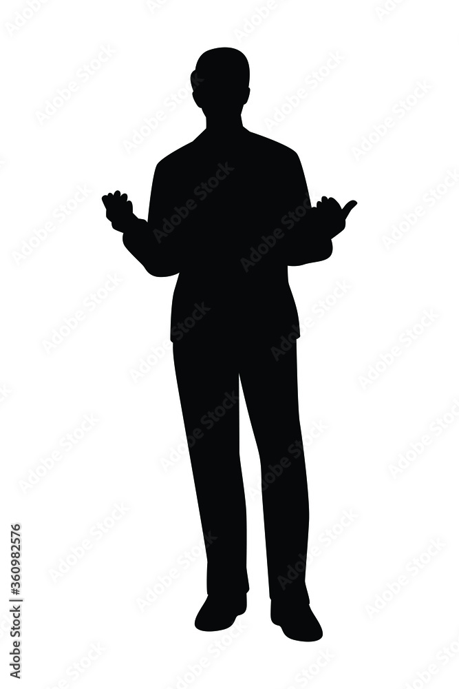 Standing business man silhouette vector on white 