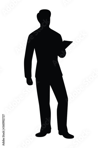 Standing business man silhouette vector on white 