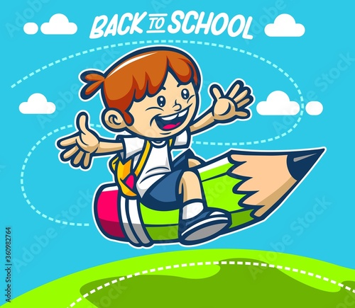 Back to school with kids ride pencil
