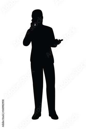 Standing business man silhouette vector on white 