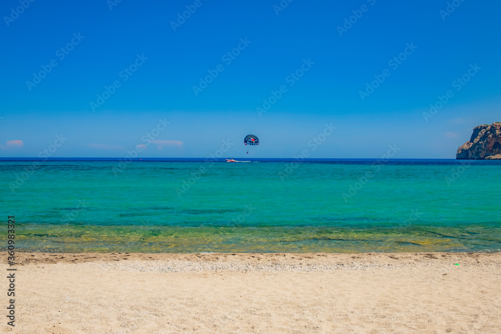 tropical beach with blue sky