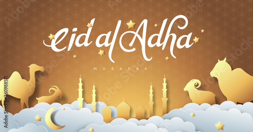 Eid Al Adha Mubarak the celebration of Muslim community festival calligraphy background design.