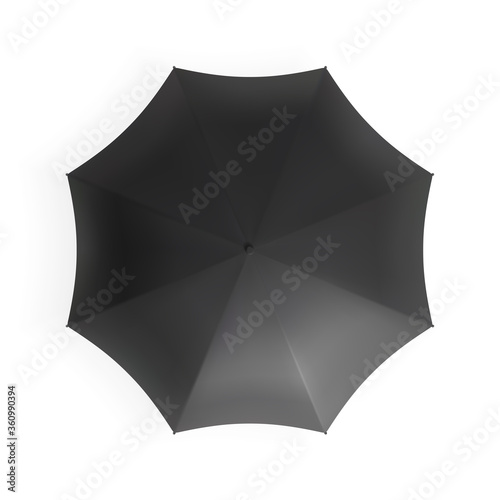 Black top view umbrella. Realistic vector mockup.