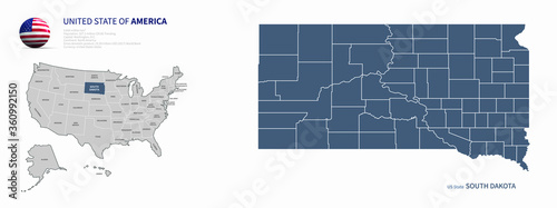 south dakota map. u.s. states vector map of south dakota. us states map. 
