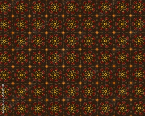pattern with red and yellow flowers in retro style