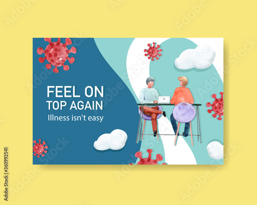 Facebook template illnesses concept design with people and doctor characters infographic symptomatic watercolor illustration