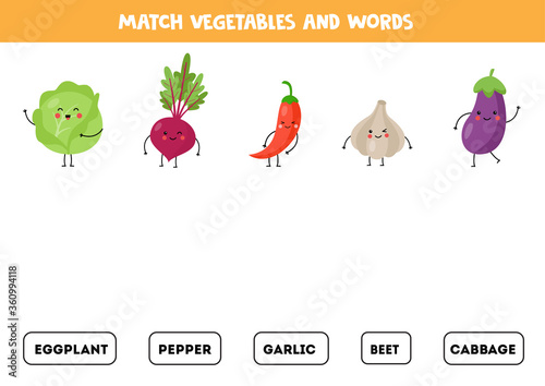 Match pictures of cute kawaii vegetables with the words.