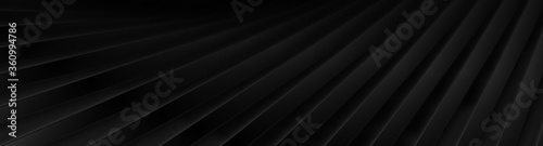 Black smooth glossy stripes abstract tech banner design. Futuristic geometric vector backgroud