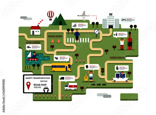 safety transportation concept road map infographic flat design