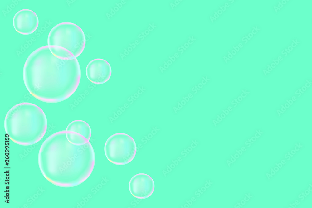 Vector background of green soap bubbles. Transparent and clean airy bullets. Vector background of green soap bubbles. Transparent and clean airy bullets.