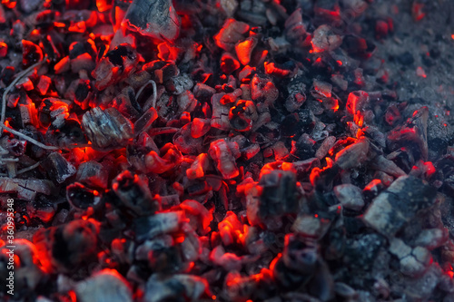 Burning charcoal in the fire for barbecue