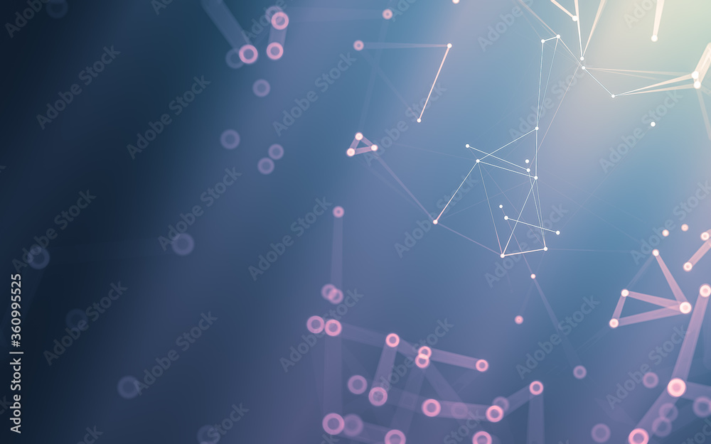 Abstract background. Molecules technology with polygonal shapes, connecting dots and lines. Connection structure. Big data visualization.