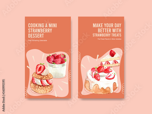  Instagram template with strawberry baking design for social media,online community,internet and advertise watercolor illustration
