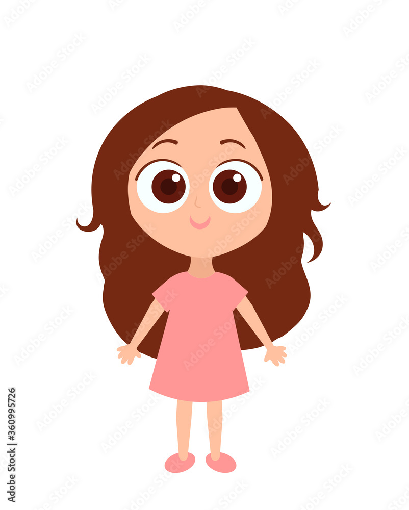 Cute cartoon girl vector illustration on a white background. Hand drawn beautiful, romantic girl for children books, greeting cards, fashion artwork, prints, stickers, t-shirts, apparel or other uses. Cute cartoon girl vector illustration on a white background. Hand drawn beautiful, romantic girl for children books, greeting cards, fashion artwork, prints, stickers, t-shirts, apparel or other uses.
