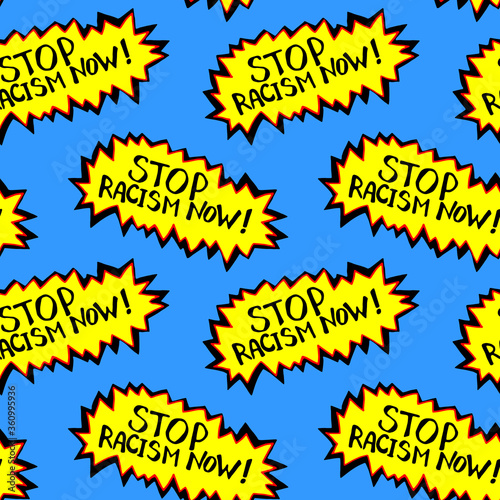 Seamless pattern . Stop racism - vector lettering doodle handwritten on theme of antiracism, protesting against racial inequality and revolutionary design. For flyers, stickers, posters