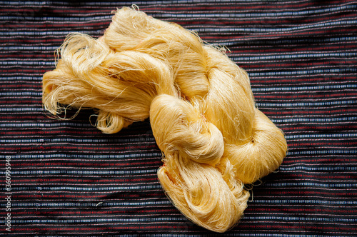 Obraz na plátně Yellow silk thread traditional sericulture of Thai silk