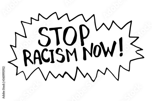 Stop racism - vector lettering doodle handwritten on theme of antiracism, protesting against racial inequality and revolutionary design. For flyers, stickers, posters