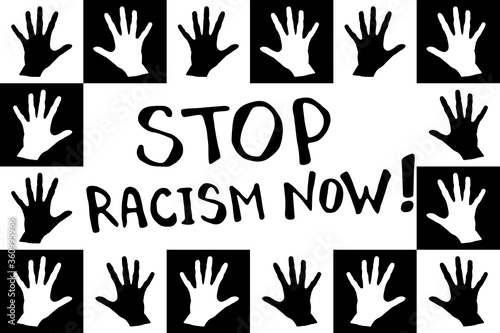 Stop racism - vector lettering doodle handwritten on theme of antiracism, protesting against racial inequality and revolutionary design. For flyers, stickers, posters
