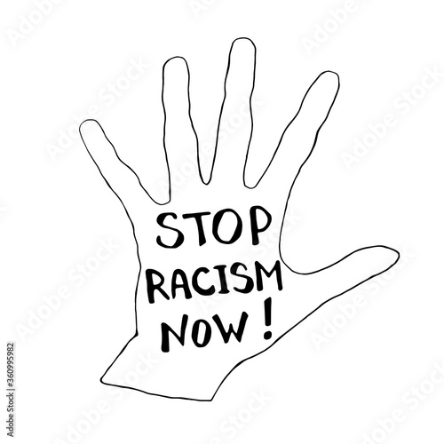 Stop racism - vector lettering doodle handwritten on theme of antiracism, protesting against racial inequality and revolutionary design. For flyers, stickers, posters