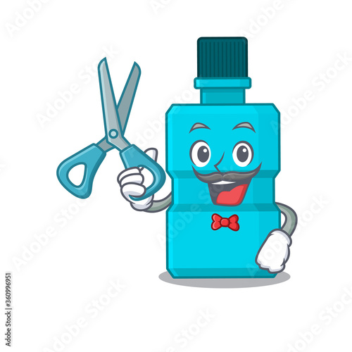 Mouthwash talented barber cartoon character design working in the barbershop