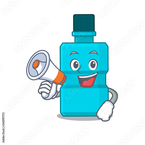 Mouthwash carton picture style giving announcement on a megaphone
