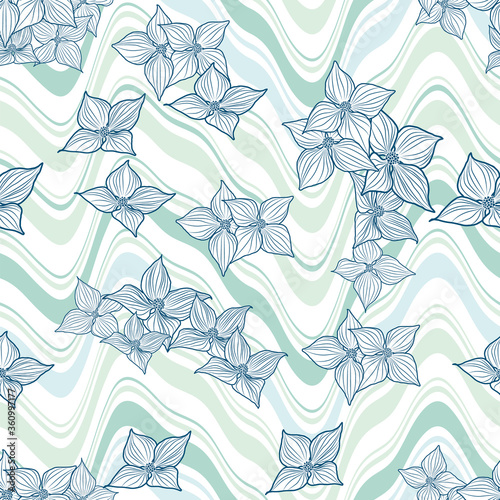 abstract geometric green white wave pattern background with dogwood flower print design